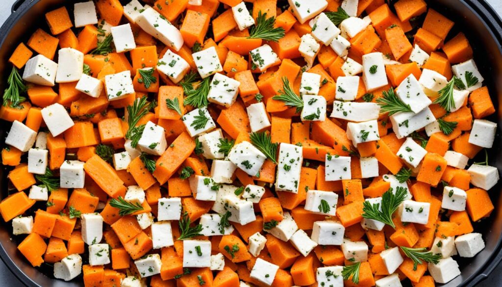 Air-Fried Marinated Feta and Carrots
